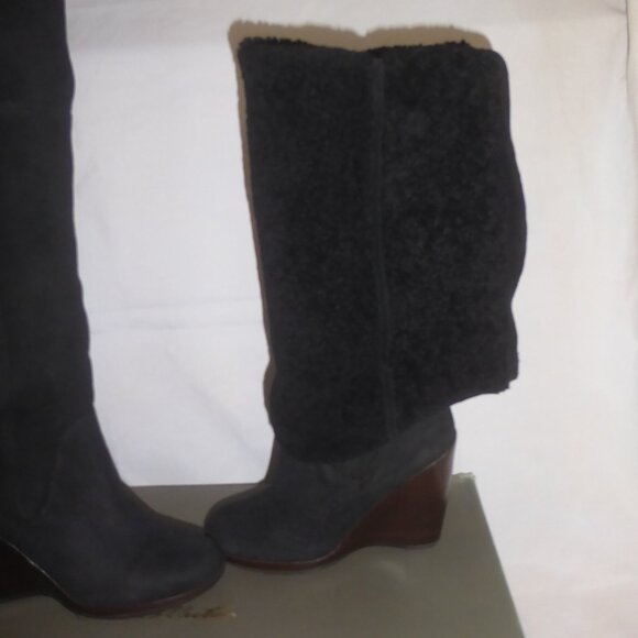 SOLD UGG Fiorentina Made In Italy Suede Thigh High Cuffable Wedge Heel Boots NIB - Picture 2 of 16